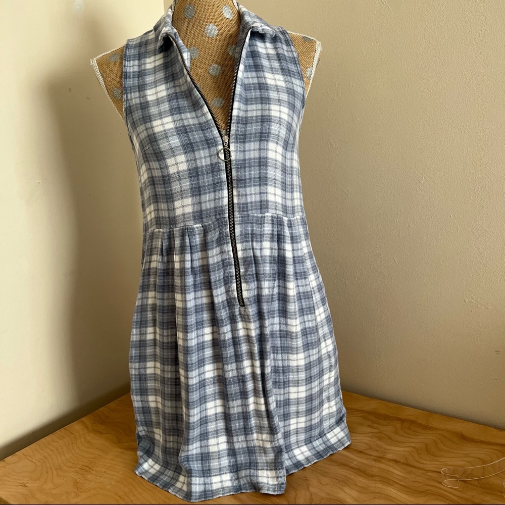 Obey Indigo Blue Plaid Zipper-Front Angela Dress